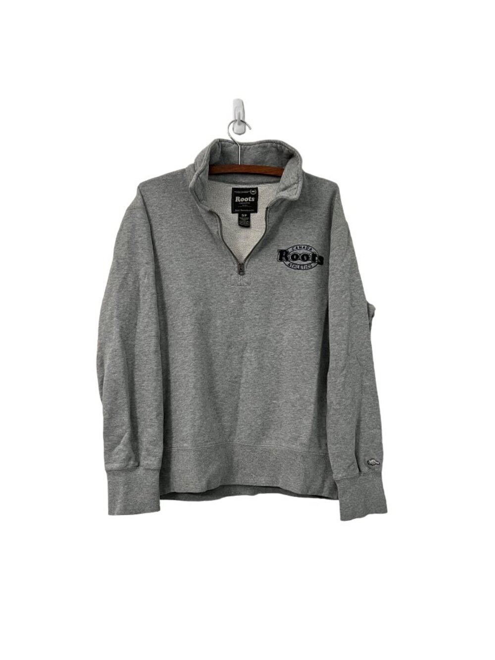 Roots Canada Gray Embroidered Logo 1/4 Zip Mens Pullover Sweater Size Small